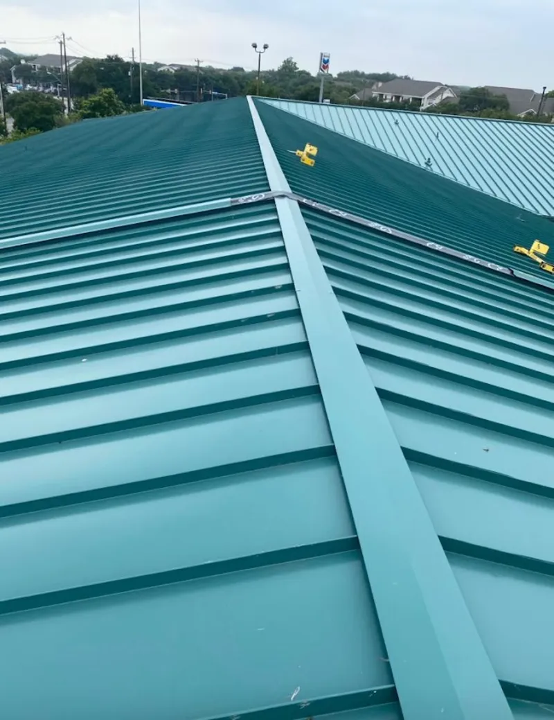 Green commercial metal roof ridge and valley for Metal Roof Repair in Crestwood